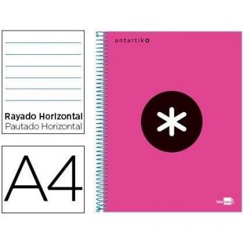 Cuaderno espiral liderpapel A4 micro antartik tapa forrada 120h 100gr horizontal 5 bandas 4 taladros color rosa.