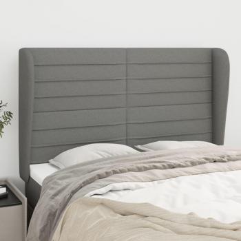 Cabecero Oreja Gris 147x23x108/128cm en Tela con orejas de tela gris oscuro, dimensiones de 147 cm de ancho, 23 cm de grosor y altura ajustable entre 118 y 128 cm