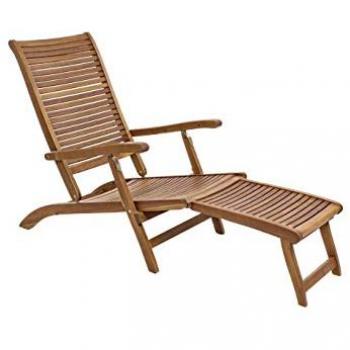 Sillón Reclinable Clásico con Reposabrazos de Madera - 58x163x89.5 cm