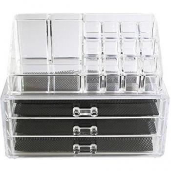 Caja de Doble Almacenamiento para Cosméticos y Joyería en Plástico Acrílico Transparente de Kurtzy TM