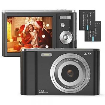 Compactas Cámaras Digitales FamBrow Camara de Fotos 2.7K 2.88 Pulgadas 44 megapíxeles con Zoom 16X Recargable UHD Cámara Digital para Estudiantes Adultos Mayores niños - Negro