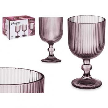 Pack de 6 Copas de Vino Rosa con Rayas Verticales, Cristal Transparente, 260ml, para Servir Agua, Bebidas y Helados