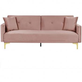 Sofá cama de terciopelo rosa Lucan con asiento abotonado, 3 plazas, mecanismo de click clack para sala de estar tradicional