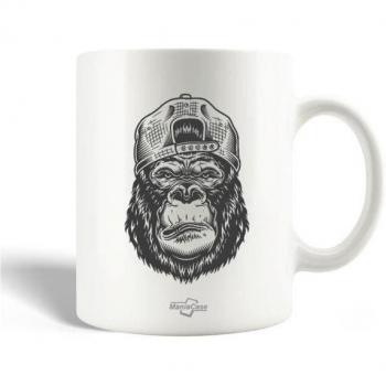 Taza de Cerámica Gorila con Sombrero de Copa - 30cl - Apta para Lavavajillas - Blanca