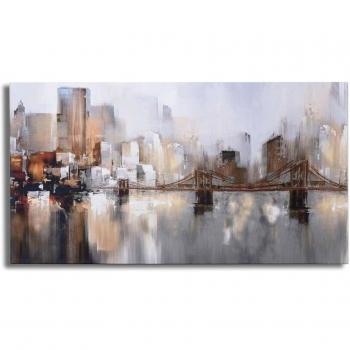 Belssia New York City Skyline, Lienzo Impreso ensamblado sobre un Bastidor de Madera de Pino, Única