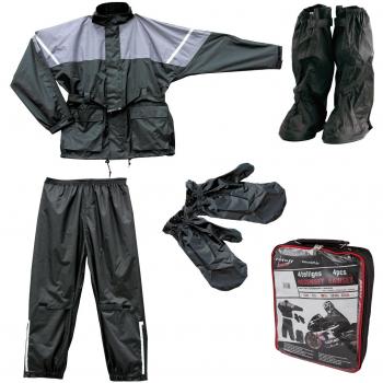 Roleff Racewear Juego de Chaqueta y Pantalón Impermeables 4 Piezas, Negro/Gris, XXL