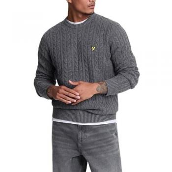 Lyle & Scott Men's Cable Knit Crew Neck Sweater - Black/Grey - Small/Regular