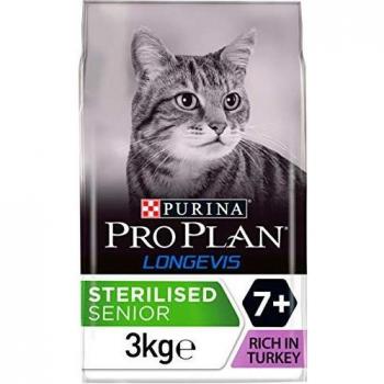 Purina Pro Plan Comida Seco para Gato Esterilizado 7+ con Longevis, Sabor Pavo - 3 Kg