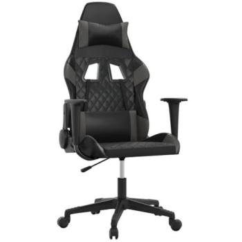 Silla Gaming Ergonomica Negro y Gris en Cuero Sintético