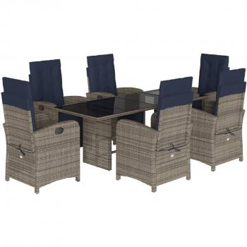7-Piece Grey Poly Rattan Garden Dining Set with Cushions