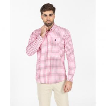 Camisa de cuadros para hombre El Pulpo en tonos rosa y blanco
