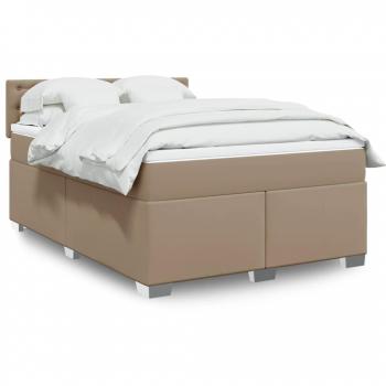 Cama Box Spring con Colchón de Cuero Sintético Cappuccino 140x190cm