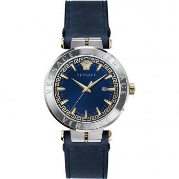 Versace Aion Leather Strap Watch Blue Dial Multicolor Male Size: ONE SIZE
