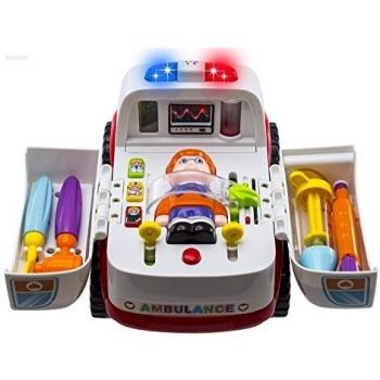 WISHTIME Rescate de la Ambulancia del vehículo Bump and Go con Diversos Equipos médicos, Las Luces y los Sonidos de la música médicos Juguete