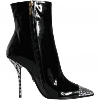Dolce & Gabbana Black Patent Leather Crystal Heel Boots - EU39/US8.5, Size 9 US, Size 6 UK