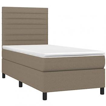 Cama Box Spring con Colchón y Luces LED Tela Gris Taupe 90x200 cm