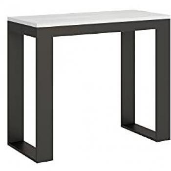 Consola extensible 90x40/196 cm efecto madera fresno blanco y hierro, estructura antracita