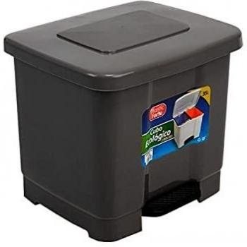 Papelera contenedor plasticforte plastico con pedal 2 compartimentos 35 litros gris oscuro