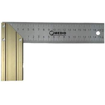 Medid MD/2048 Escuadra profesional de acero inoxidable y talonera de aluminio rectificado, graduación grabada, 200 mm