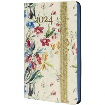 Agenda encuadernada Flexi Joy F2 Bloom 2024 - Semana vista horizontal, tamaño 82x127 mm, diseño multicolor en catalán y varios idiomas.