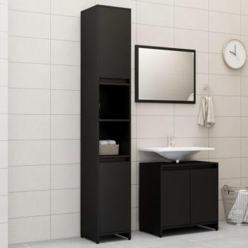 Juego de muebles de baño 3 piezas madera de ingeniería negro