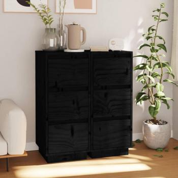 Aparador negro de 2 piezas 32x34x75 cm en madera maciza de pino