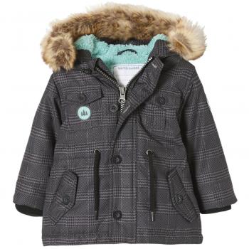 VERTBAUDET Parka con Capucha y Forro de Pelo sintético bebé niño Gris Oscuro a Cuadros 3-6 Meses, 67CM