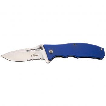Navaja asistida Third K2779BLS con mango de G10 Azul, hoja de acero inoxidable 7Cr17MoV de 10,1 cm y sierra - Incluye funda de alta calidad