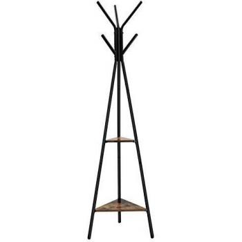 Perchero vintage de pie estilo industrial VASAGLE con 2 estantes, altura 179 cm, color negro vintage