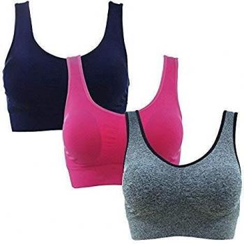 SHEKINI Sujetador Deportivo para Mujer Top con Relleno Extraíble sin Aros sin Cierre y Tirantes Anchos No Regulables para Deporte de Intensidad Moderada Pack de 3