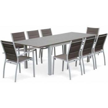 Mesa de jardín extensible de aluminio Chicago con 8 sillas, Blanco, 244x100x75 cm