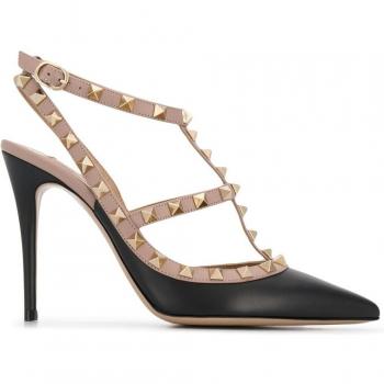 Valentino Garavani Women's Rockstud Leather Slingback Pumps in Black, Size 40
