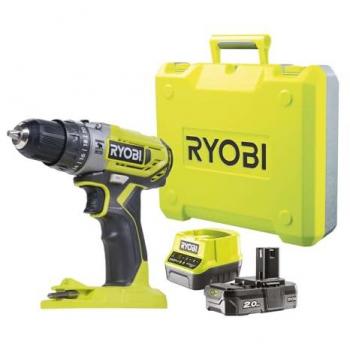 Taladro percutor a batería Ryobi R18PD2-120B, 18V, 2Ah con maletín de herramientas