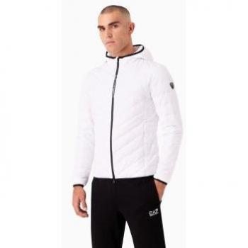 Chaqueta de plumas plegable con capucha EA7 Emporio Armani Premium Shield para hombre, color blanco puro, tamaño XL