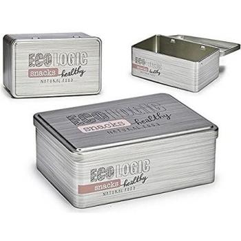 Caja Rectangular de Hojalata para Snacks 11,5 x 18,5 x 7,5 cm - Plateada y Marrón