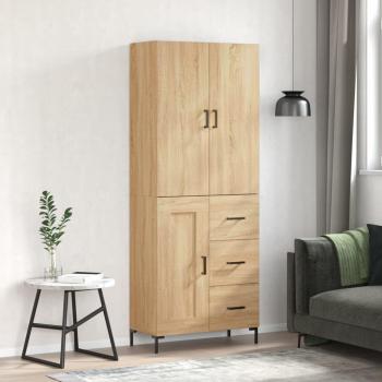 Aparador Alto de Madera Contrachapada Sonoma 69,5x34x180 cm con 1 Puerta y 3 Cajones - Mueble de Almacenaje Moderno para Salón
