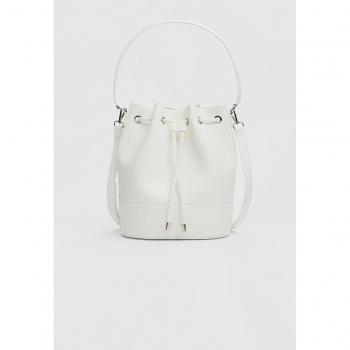 Stradivarius White Crossbody Bucket Bag with Metal Details OS
