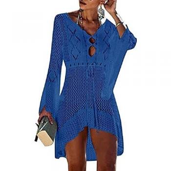 UMIPUBO Vestido de Playa Mujer Suelto Pareos Playa V-Cuello Camisolas y Pareos Ganchillo Vendaje Bikini Traje de Baño Cover up Tunica Talla Grande