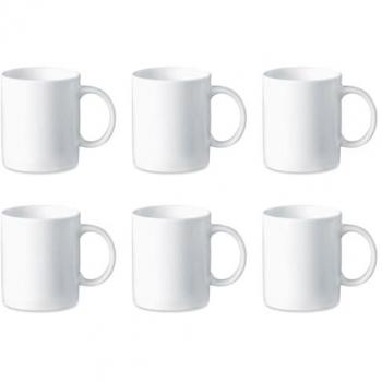 Pack de 6 Tazas de Cerámica Clásicas para Desayuno y Café, Apta para Lavavajillas y Microondas (Blanco - 330 ml - 9,2 x 8 cm)