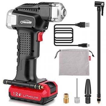 oasser Compresor de Aire Portátil Inflador de Neumáticos Bomba de Aire sin Cable para Coche Motocicleta Bicicleta con Manómetro Digital Batería de Litio 2000mAh Carga USB 120PSI P2-A