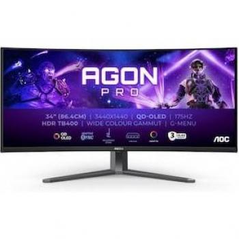 AOC AGON 34 Curved QD-OLED Gaming Monitor - UWQHD 3440x1440, 175Hz, 0.03ms Response Time, HDMI/DP/USB