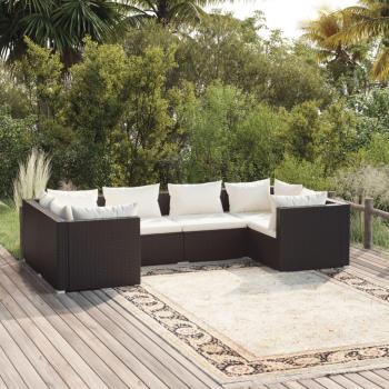 6-Piece Black Poly Rattan Garden Lounge Set with Cushions