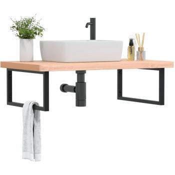 Estante de lavabo de pared de acero y madera maciza de haya Vidaxl Marrón