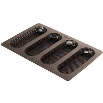 Lékué Molde de Silicona Marrón para Mini Baguettes con 4 Cavidades Microperforadas
