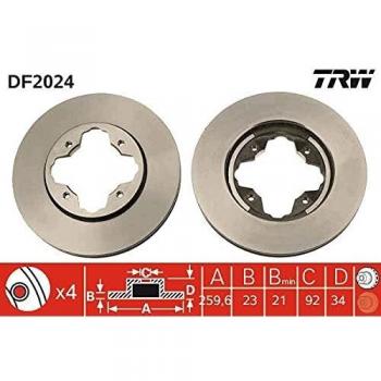 Disco de freno TRW DF2024, ventilado, 1 pieza