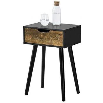 Mesa de Centro Östersund con Cajón 60 x 40 x 30 cm - Negro y Efecto Madera Tono Oscuro