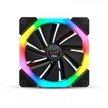 Nox Hummer D-FAN -NXHUMMERDFAN- Ventilador PC 120 mm, doble anillo LED RGB Rainbow, ultra silencioso con pads goma antivibración, gran flujo de aire, 6 pines, color negro