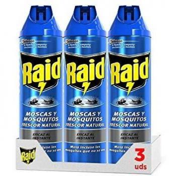 Raid Insecticida en Spray - Eliminador de Moscas y Mosquitos, Aroma Frescor Natural, 600ml