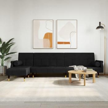 L-shaped Velvet Sofa Bed Black 271x140x70 cm