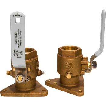 Válvula de Bola de Bronce Tri-Flange Groco FBV-1500, 1-1/2 Pulgadas, Flujo Completo, Puertos Inferior: 1-1/2 NPS / Superior: